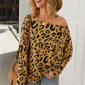 Leopard Print Off-Shoulder Sweater